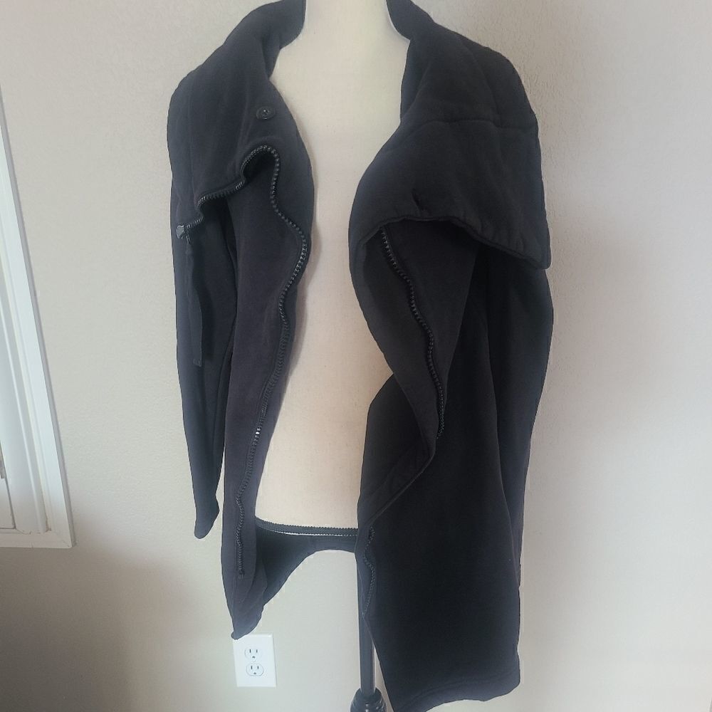 BB Dakota Zip Asymmetric Long Sweatshirt Black Chunky Collar Jacket S - Picture 2 of 9